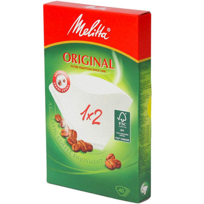 Giấy lọc Cà phê Melitta 1x2 Nhập khẩu Đức Hộp 40 tờ màu Trắng - Hàng chính hãng